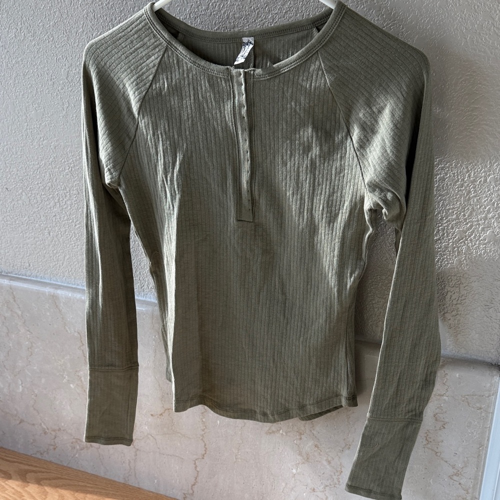 New Free People Cotton Long Sleeve Henley Top